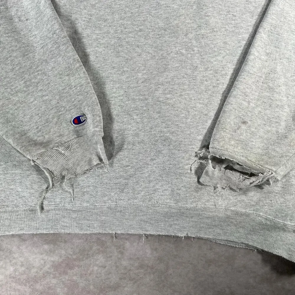 90’s Champion Thrashed Grey White Cozy Distressed Pullover Hoodie - Picture 7 of 7